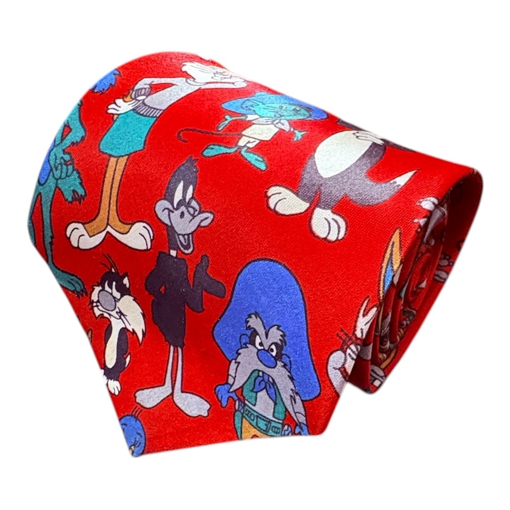 Warner Brothers Looney Tunes Character Men's 100% Silk Neck Tie Red 57"‎